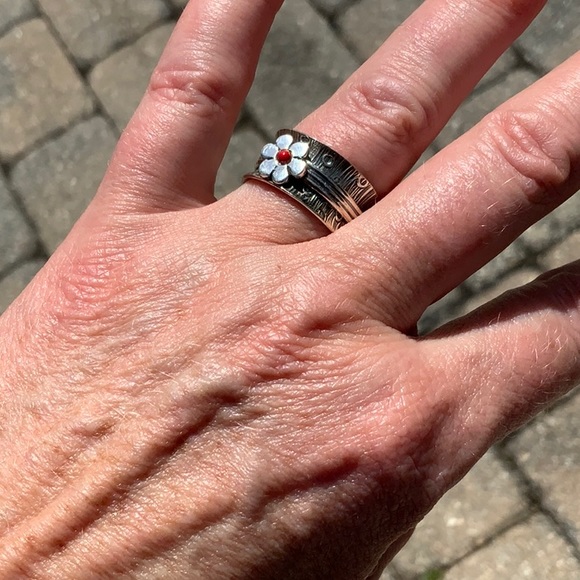 CORAL MEDITATION RING 925 STERLING SILVER RING, SIZE 6.5 - Picture 7 of 8